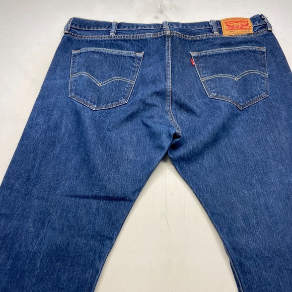 Levi's 501 Original Fit Jeans Mens 42x32 Dark Blue Denim Straight Leg Stretch - Picture 4 of 11